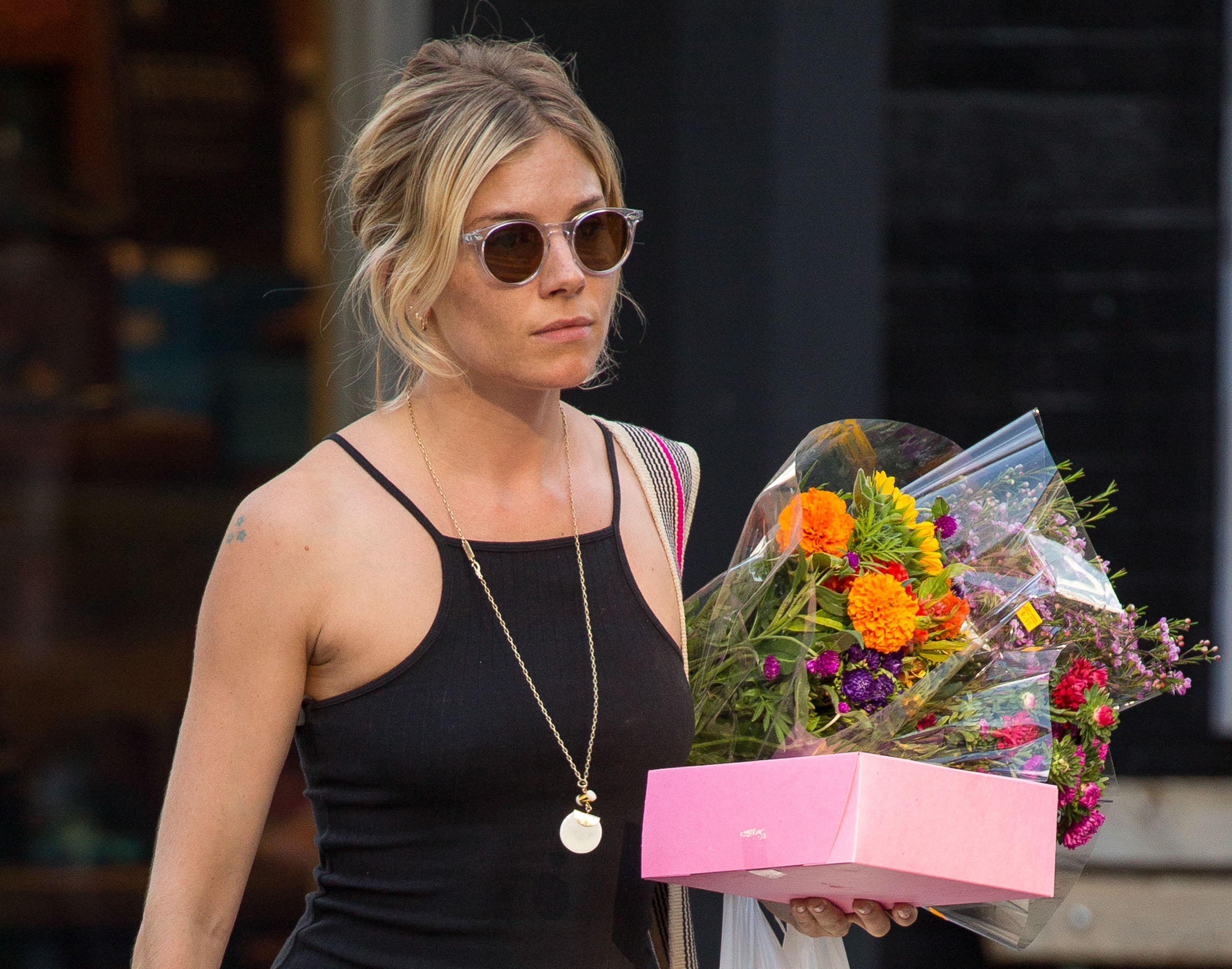Sienna Miller Braless Nipple Pokes While Out Shopping In NYC