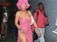 Rihanna wearing a pink see-thru dress in NYC