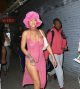 Rihanna wearing a pink see-thru dress in NYC